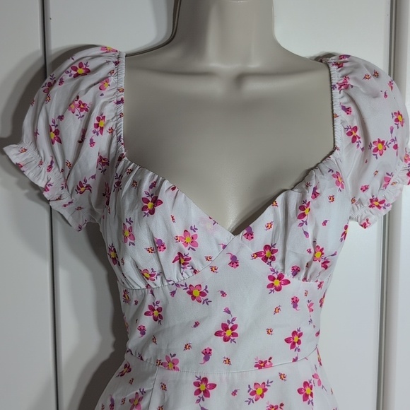 Princess Polly Ruth Puff Sleeve White Pink Floral Print Mini Dress Size 6 - Picture 2 of 7